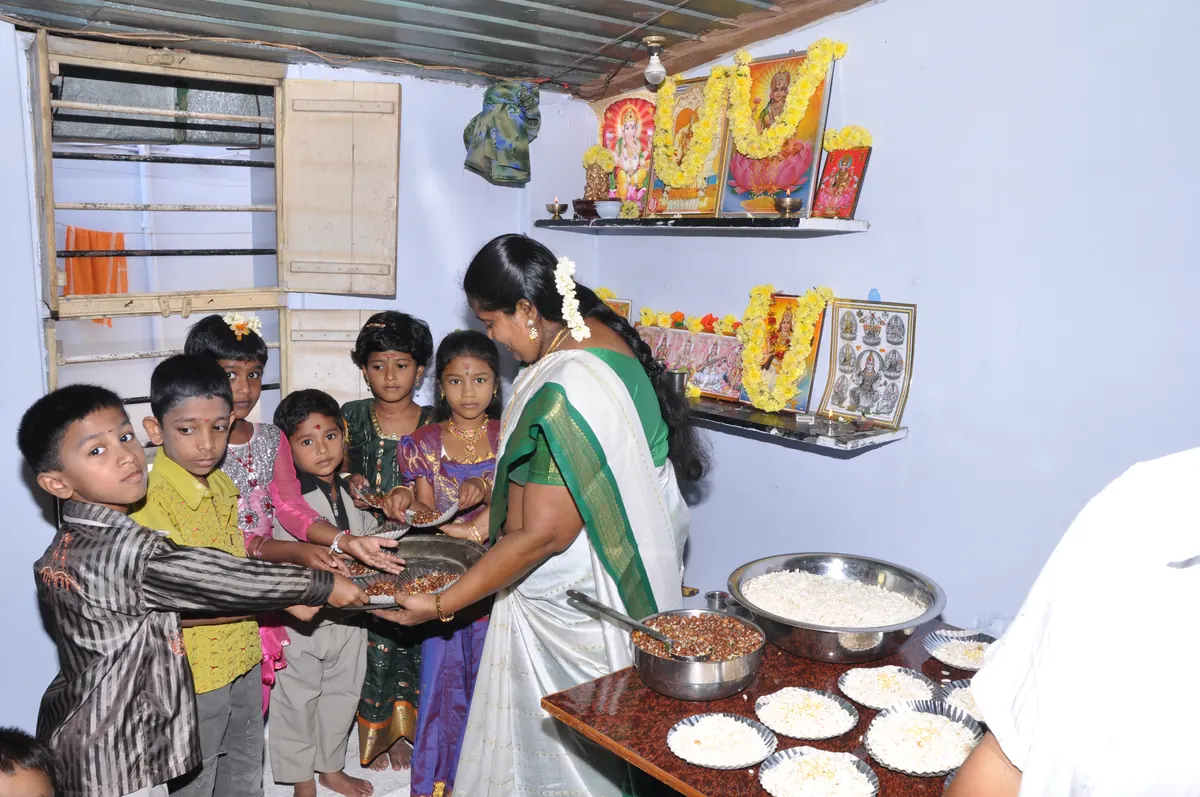 Women participating in a collective community activity