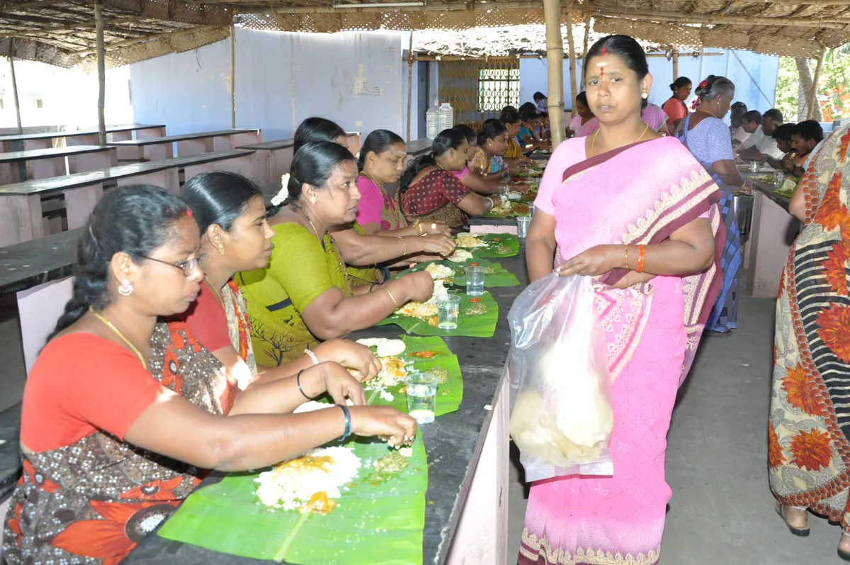 Women participating in a collective food and livelihood activity
